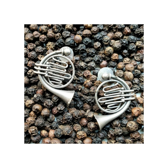 Trumpet Notes German Silver Oxidised Earring | Save 33% - Rajasthan Living 5
