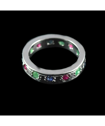 Natural 925 Sterling Silver Ruby, Emerald, Sapphire  Round Ring | Save 33% - Rajasthan Living