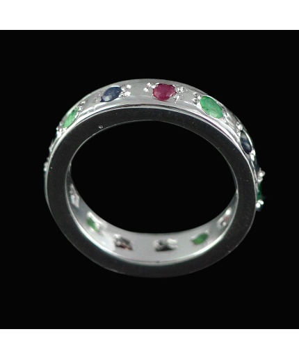 Natural 925 Sterling Silver Ruby, Emerald, Sapphire  Round Ring | Save 33% - Rajasthan Living 3