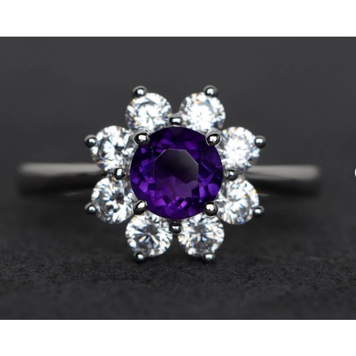 Natural Amethyst Ring Halo Ring Purple Gemstone Round Cut Amethyst Ring Silver | Save 33% - Rajasthan Living 5