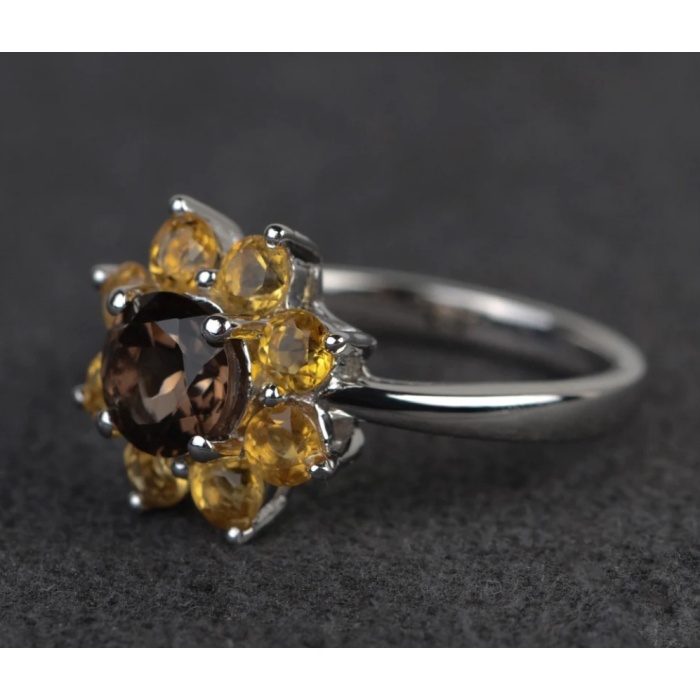 natural smoky quartz ring sunflower unique engagement ring November birthstone | Save 33% - Rajasthan Living 7