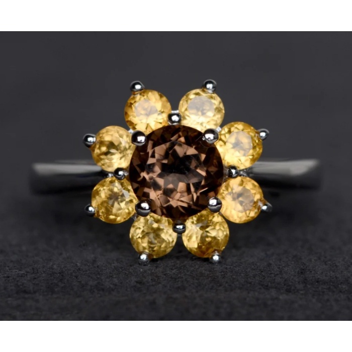 natural smoky quartz ring sunflower unique engagement ring November birthstone | Save 33% - Rajasthan Living 5