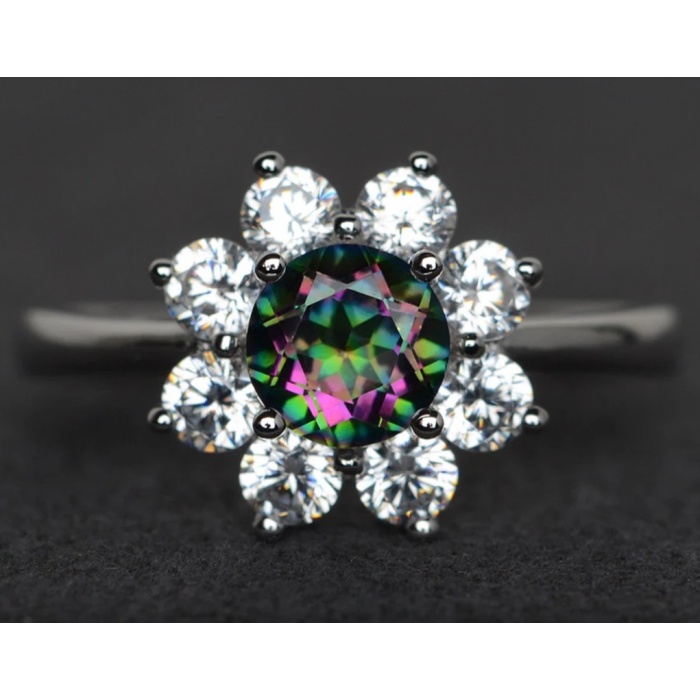 Rainbow Mystic Topaz Ring Round Cut Silver Mystic Topaz Ring Promise Ring | Save 33% - Rajasthan Living 5