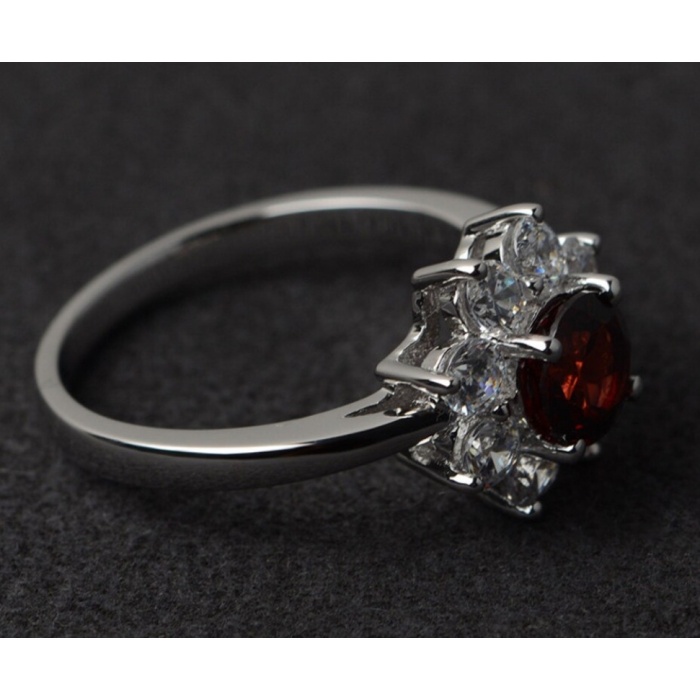 Red Garnet Ring Silver Natural Garnet Engagement Ring Round Cut Halo Ring | Save 33% - Rajasthan Living 7