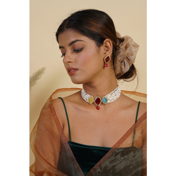 Multicolor Stone Studded Pearl Choker Set | Save 33% - Rajasthan Living 5