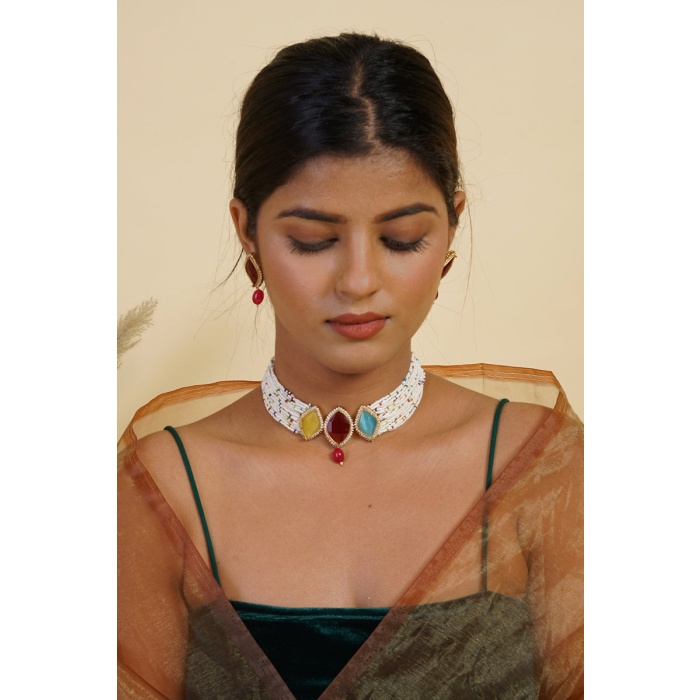 Multicolor Stone Studded Pearl Choker Set | Save 33% - Rajasthan Living 6