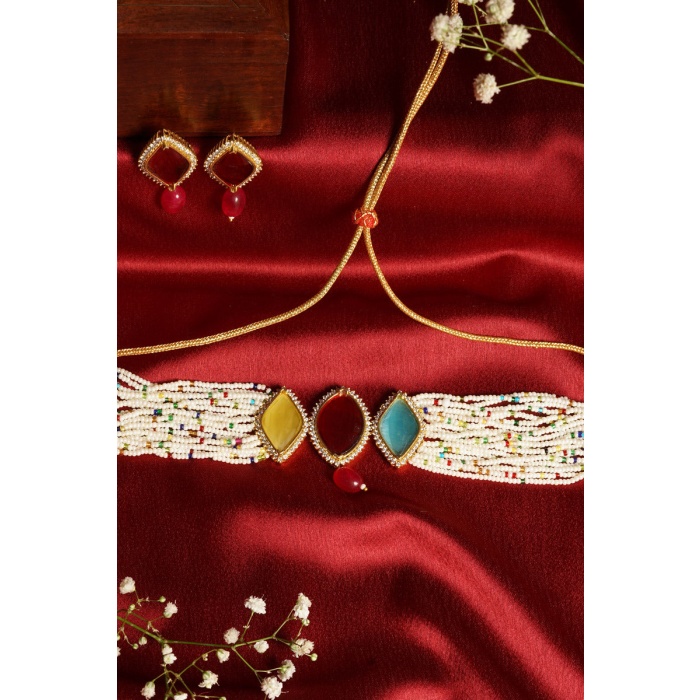 Multicolor Stone Studded Pearl Choker Set | Save 33% - Rajasthan Living 9