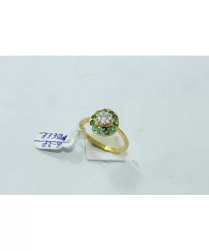 18Kt Yellow Gold Ring Natural Emerald Stones Diamond Pressure Setting | Save 33% - Rajasthan Living