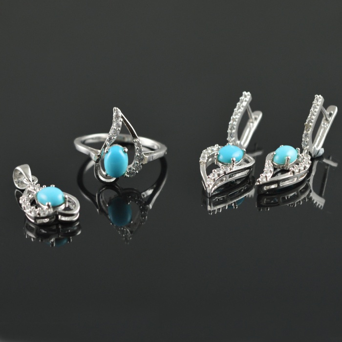 Natural Turquoise/Zircon 925 Sterling Silver Ring Set | Save 33% - Rajasthan Living 5