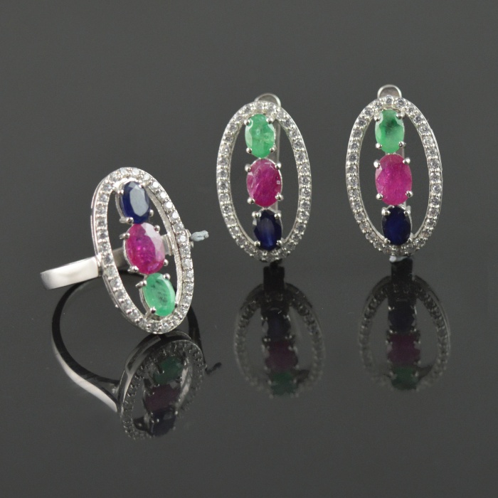 Natural Multicolor/Zircon 925 Sterling Silver Ring Set | Save 33% - Rajasthan Living 5