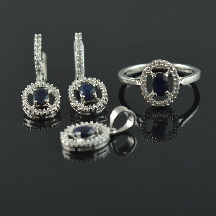 Natural Sapphire/Zircon 925 Sterling Silver Ring Set | Save 33% - Rajasthan Living 5