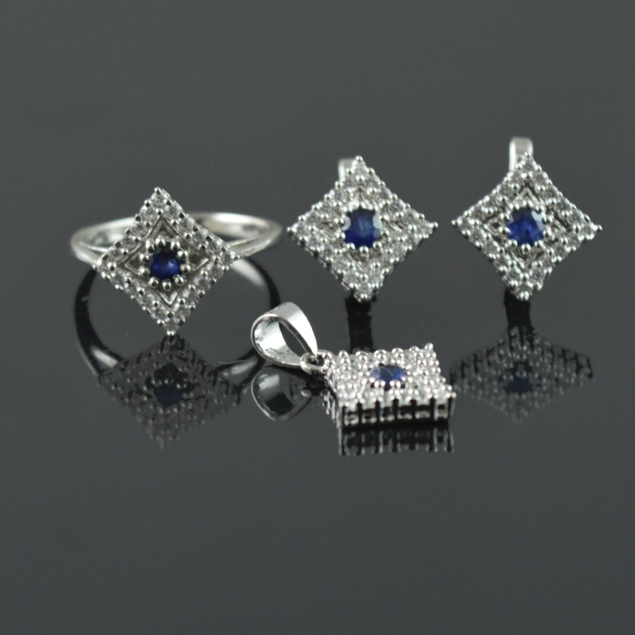 Natural Deffuse Sapphire/Zircon 925 Sterling Silver Ring Set | Save 33% - Rajasthan Living 5