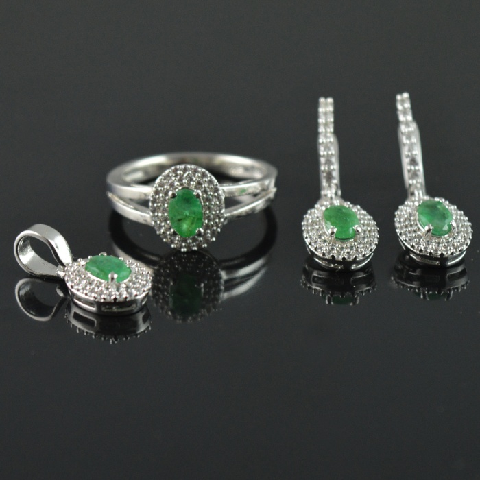 Natural Emerald, Zircon 925 Sterling Silver Ring Set | Save 33% - Rajasthan Living 5