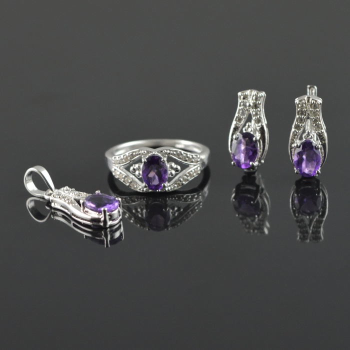 Natural Amethyst, Zircon 925 Sterling Silver Ring Set | Save 33% - Rajasthan Living 5