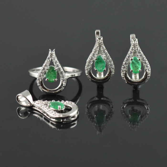 Natural Emerald, Zircon 925 Sterling Silver Ring Set | Save 33% - Rajasthan Living 5