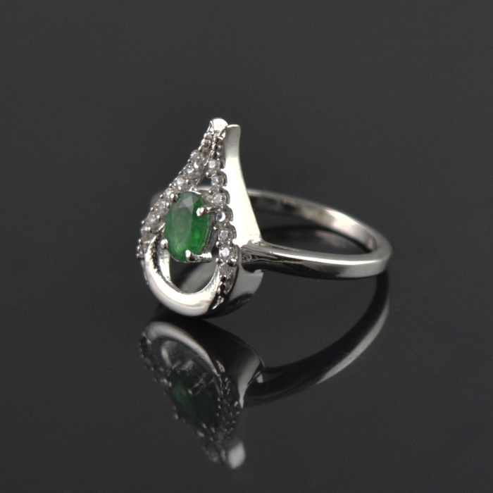 Natural Emerald, Zircon 925 Sterling Silver Ring Set | Save 33% - Rajasthan Living 9