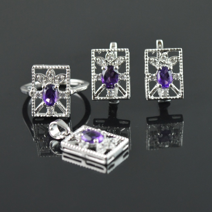 Natural Amethyst/Zircon 925 Sterling Silver Ring Set | Save 33% - Rajasthan Living 5