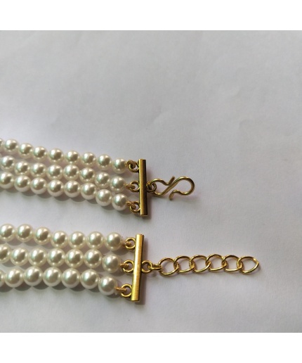 White Pearl Beads With Gold Polish Hook Lock Bracelet | Save 33% - Rajasthan Living 3