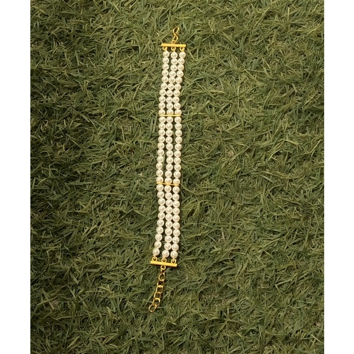 White Pearl Beads With Gold Polish Hook Lock Bracelet | Save 33% - Rajasthan Living 7