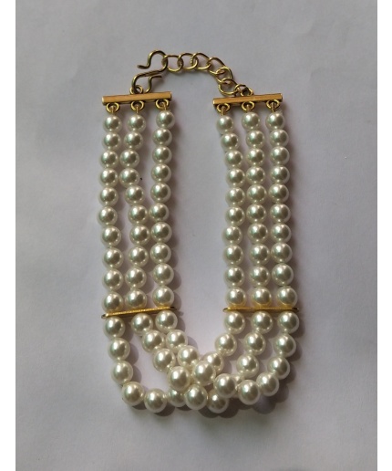 White Pearl Beads With Gold Polish Hook Lock Bracelet | Save 33% - Rajasthan Living