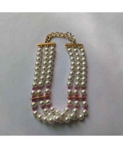 White Pearl Beads With Pink Z Stone Bracelet | Save 33% - Rajasthan Living