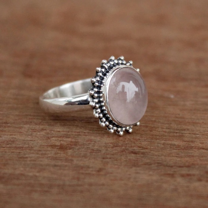 Natural Rose Quartz Ring, Sterling Silver 925 | Save 33% - Rajasthan Living 5