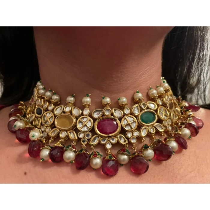 Navratan Kundan Choker/Sabyasachi Choker/ Indian Jewelry/Pakistani Jewelry/kundan Necklace/Kundan Jewelry/1gram Jewelry/Bollywood Jewelry | Save 33% - Rajasthan Living 6