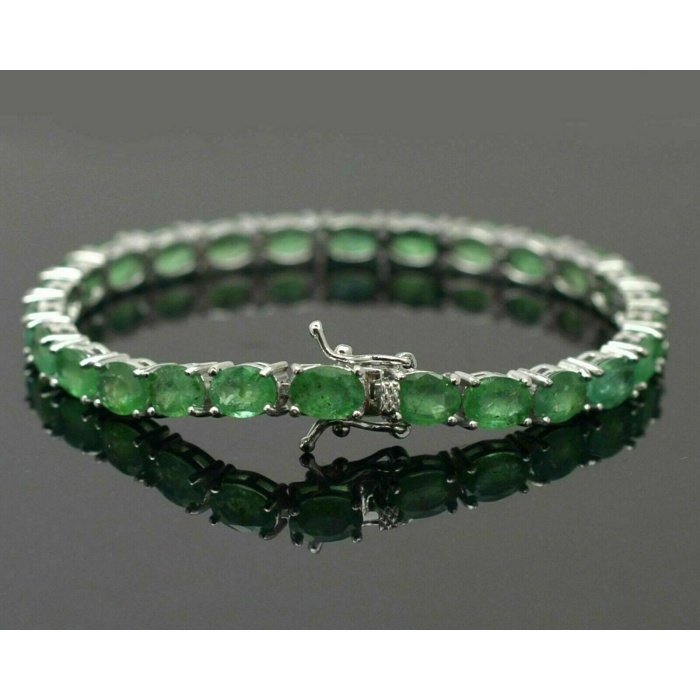 Natural Zambian Emerald Gemstone 925 Sterling Silver Tennis Bracelet | Save 33% - Rajasthan Living 5