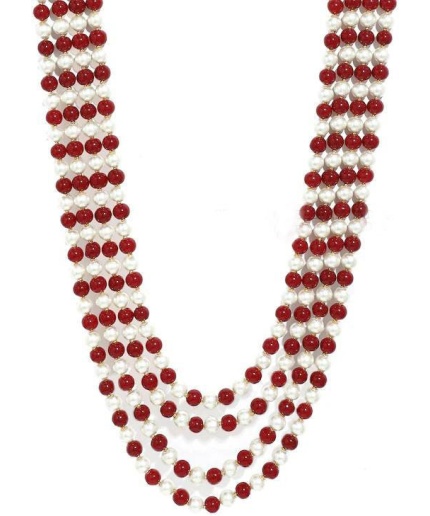 New Four Line Red Long Necklace, Indian Jewellery, Ruby Jewellery, Indian Necklace, Multi Stand Necklace, Long Necklace for Girls and Women | Save 33% - Rajasthan Living 3