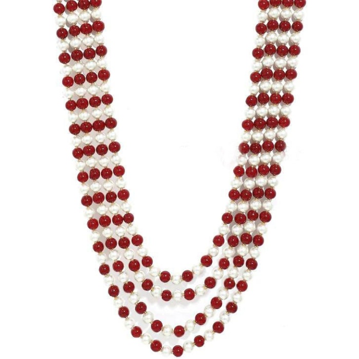 New Four Line Red Long Necklace, Indian Jewellery, Ruby Jewellery, Indian Necklace, Multi Stand Necklace, Long Necklace for Girls and Women | Save 33% - Rajasthan Living 6