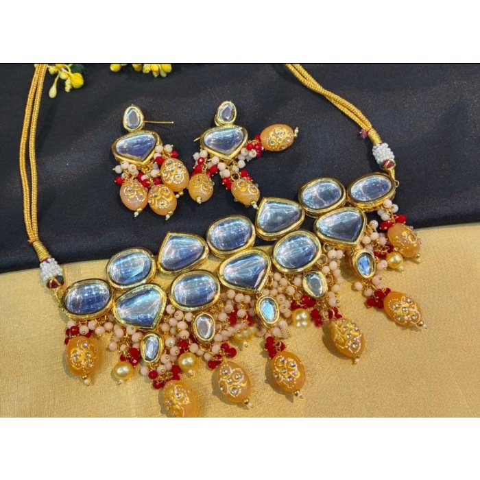 Heavy Meenakari Jadau Kundan Handmade Kundan Bridal Choker Set, Tanjore Semiprecious Stone Kundan Necklace, Customizable Indian Jewelry Set | Save 33% - Rajasthan Living 7