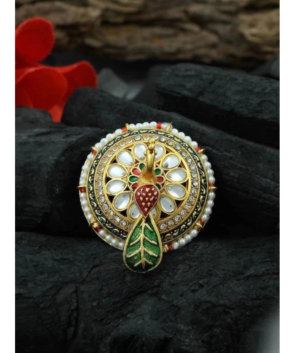 Meenakari Peacock Ring – Kundan & Pearl Ring – Engagement Promise Ring – Wedding Bridal Bridesmaid Ring – Designer Statement Adjustable Ring | Save 33% - Rajasthan Living 3