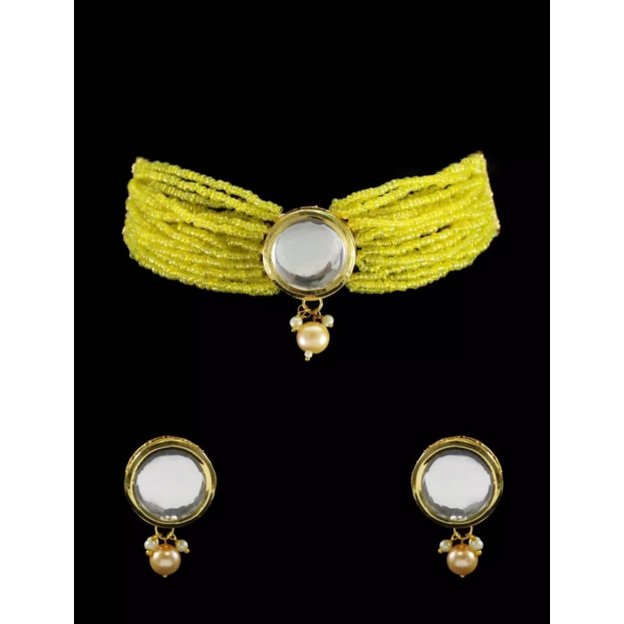 Round Kundan Handmade Bollywood Gold Jewelry, Indian Wedding Necklace, Bridal Choker, Kundan Necklace  Choker, Yellow Choker | Save 33% - Rajasthan Living 5