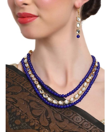 Stunning Kundan Long Necklace Earrings Pearls Blue Beads Designer Indian Jewelry Handmade Unique on Sale Bridal Wedding Fashion Pakistani | Save 33% - Rajasthan Living 3