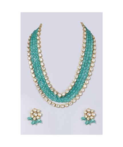 New Handmade Long Kundan Gold Necklace Long Necklace Earrings Indian Traditonal Jewelry, New Year Sale, Wedding Wear, Turquoise Colour Stone | Save 33% - Rajasthan Living