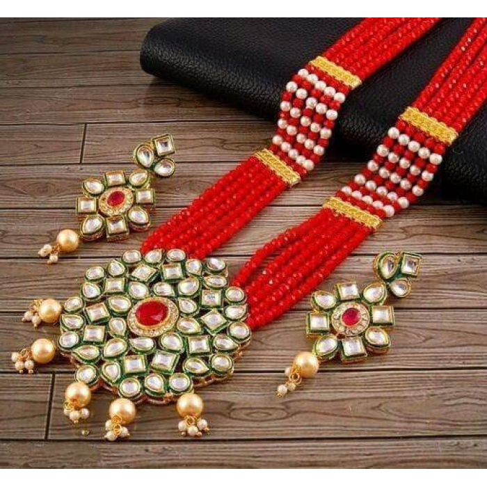 New Fashion Long Polki Necklace – Pearl Necklace – Kundan Necklace Set W/earrings – Indian Wedding Bridal Jewelry Kundan Meena | Save 33% - Rajasthan Living 5