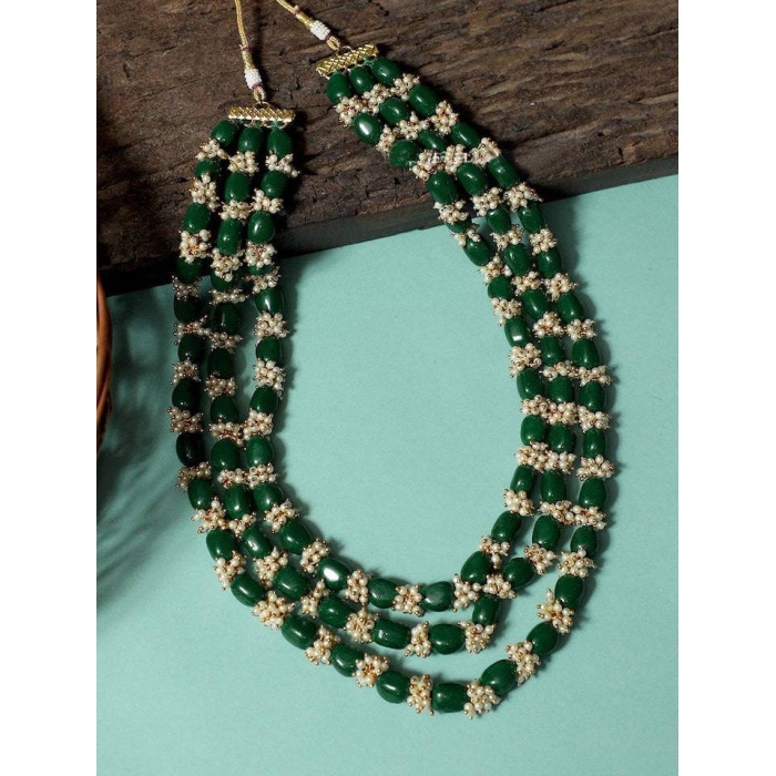 New There Line Green Emerald Touch Long Necklace, Indian Jewellery, Emerald Jewellery, Indian Necklace, Multi Stand Necklace, Wadding Wear | Save 33% - Rajasthan Living 5