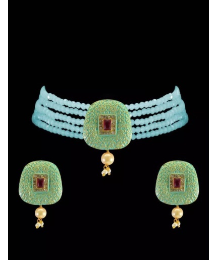 Kundan Choker, Mint Green Choker, Meenakari Choker, Indian Wedding Jewelry, Sabyasachi Necklace, Pakistani Jewelry, Ruby Choker and Earring | Save 33% - Rajasthan Living 5