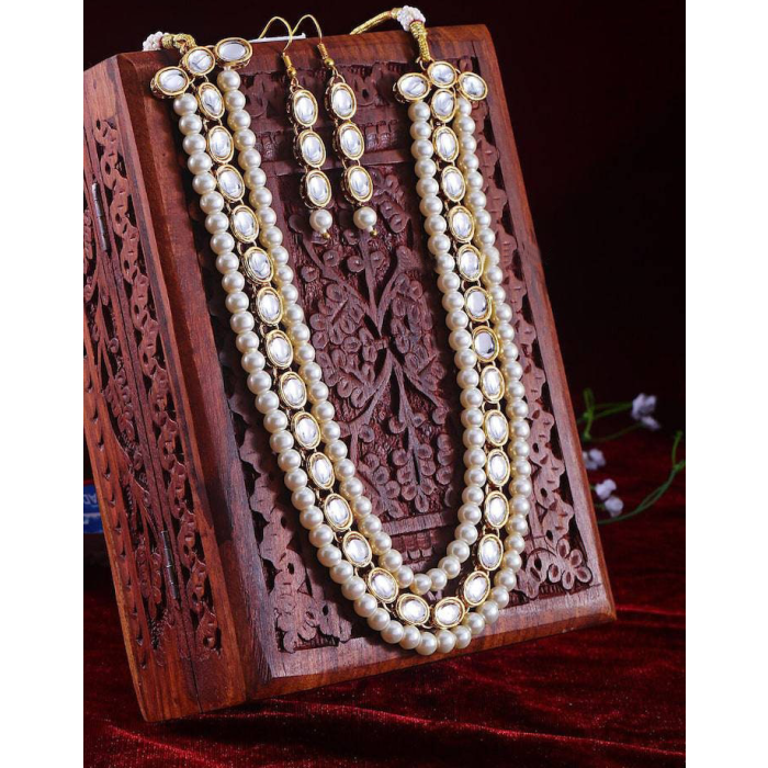 Royal Stunning Kundan Long Necklace Earrings Pearls White Designer Indian Jewelry Handmade Unique on Sale Bridal Wedding Fashion Pakistani | Save 33% - Rajasthan Living 5