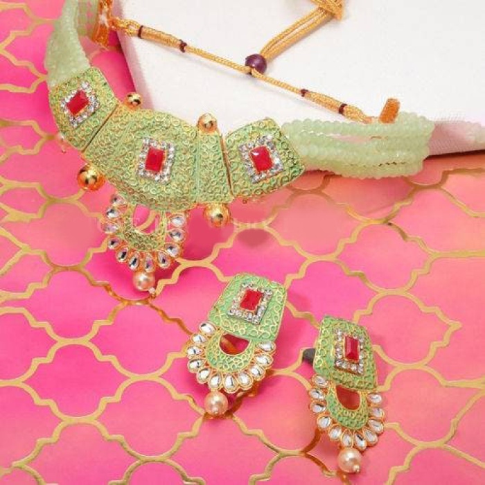 Kundan Choker, Mint Green Choker, Meenakari Choker, Indian Wedding Jewelry, Sabyasachi Necklace, Pakistani Jewelry, Ruby Choker and Earring | Save 33% - Rajasthan Living 9