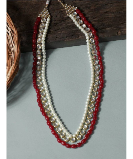 New Three Line White and Red Long Necklace, Indian Jewellery, Indian Necklace, Multi Stand Necklace, Long Necklace for Girls and Women | Save 33% - Rajasthan Living