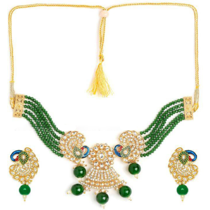 Peacock Design Stone Choker Necklace, Indian Choker Necklace Set for Women, Beads Necklaces for Bridesmaids Choker, Kundan Wedding Jewellery | Save 33% - Rajasthan Living 6