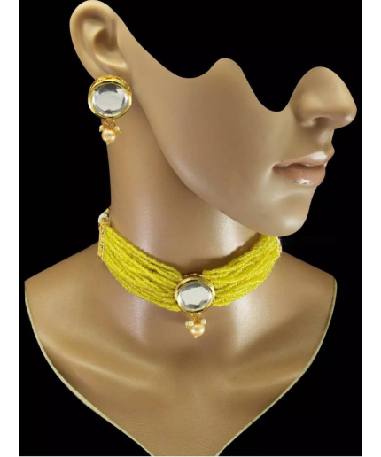 Round Kundan Handmade Bollywood Gold Jewelry, Indian Wedding Necklace, Bridal Choker, Kundan Necklace  Choker, Yellow Choker | Save 33% - Rajasthan Living 3