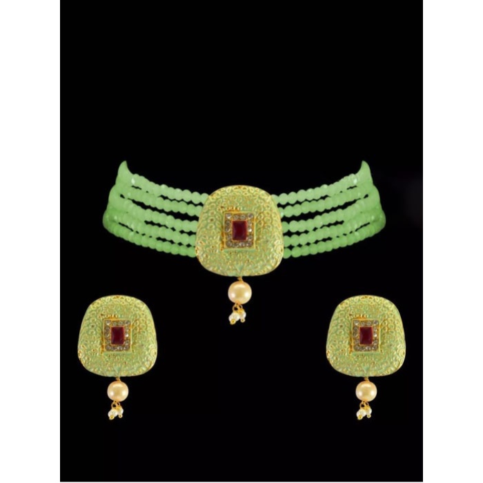 Kundan Choker, Mint Green Choker, Meenakari Choker, Indian Wedding Jewelry, Sabyasachi Necklace, Pakistani Jewelry, Ruby Choker and Earring | Save 33% - Rajasthan Living 5