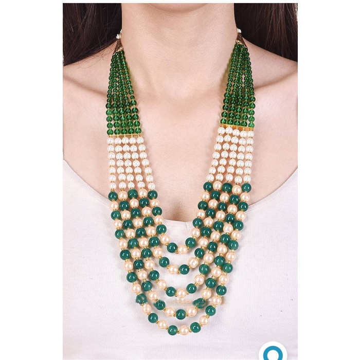 Indian Bollywood White and Green Long Moti Mala for Girls and Women | Save 33% - Rajasthan Living 5