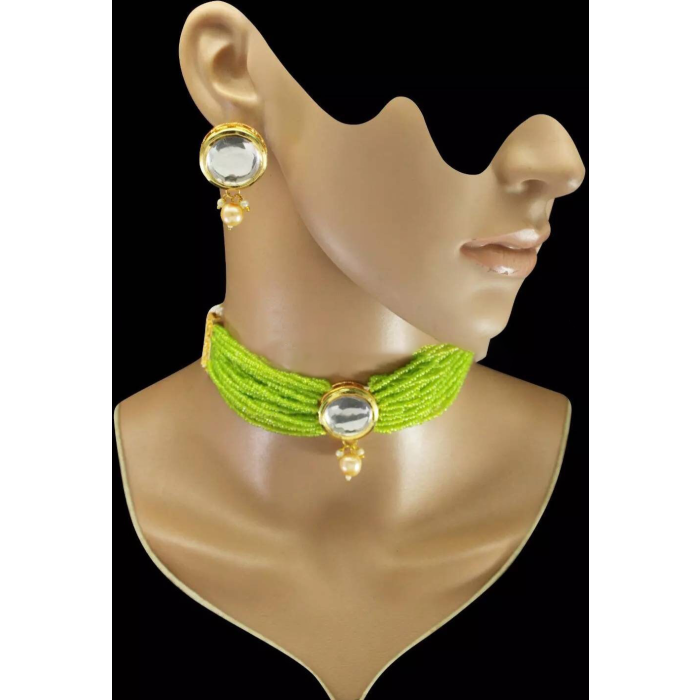 Round Kundan Handmade Bollywood Gold Jewelry, Indian Wedding Necklace, Bridal Choker, Kundan Necklace  Choker, Green Choker | Save 33% - Rajasthan Living 8