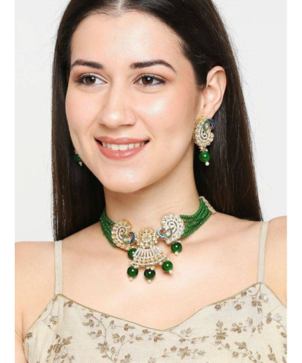 Peacock Design Stone Choker Necklace, Indian Choker Necklace Set for Women, Beads Necklaces for Bridesmaids Choker, Kundan Wedding Jewellery | Save 33% - Rajasthan Living