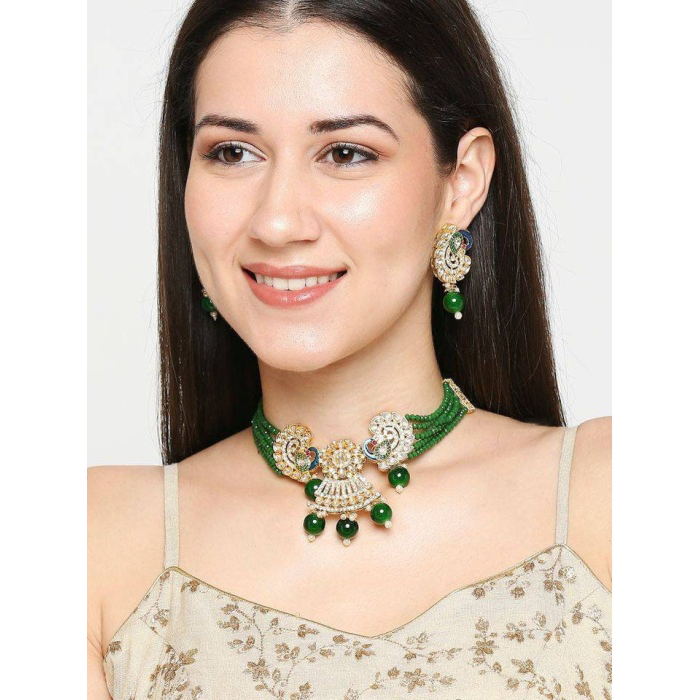 Peacock Design Stone Choker Necklace, Indian Choker Necklace Set for Women, Beads Necklaces for Bridesmaids Choker, Kundan Wedding Jewellery | Save 33% - Rajasthan Living 5