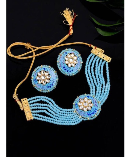 Multi Strand Handmade Necklace,indian Kundan Jewelry,wedding Jewelry,indian Long Necklace,sky Blue Beads Kundan Necklace Set With Earrings | Save 33% - Rajasthan Living