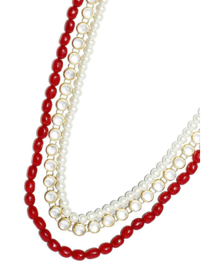 New Three Line White and Red Long Necklace, Indian Jewellery, Indian Necklace, Multi Stand Necklace, Long Necklace for Girls and Women | Save 33% - Rajasthan Living 3